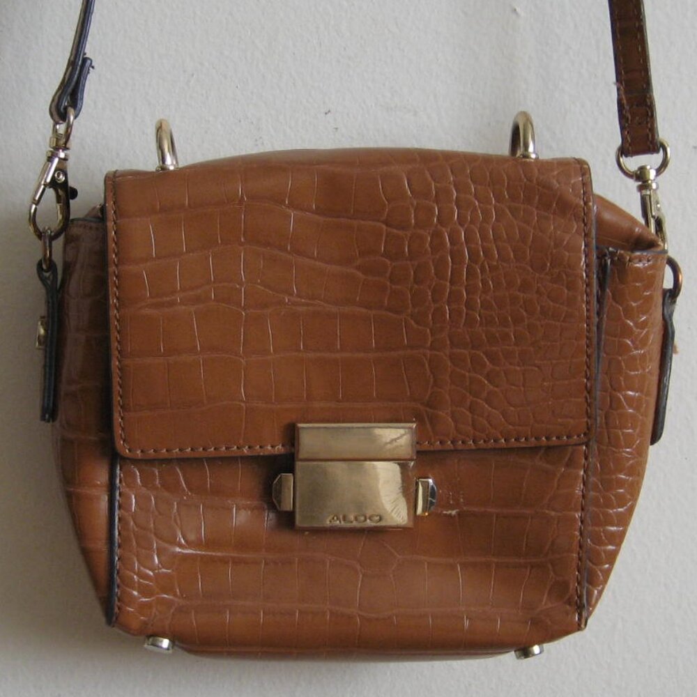 ALDO Croc Print Crossbody Trunk Mini Bag, Brown, #82384